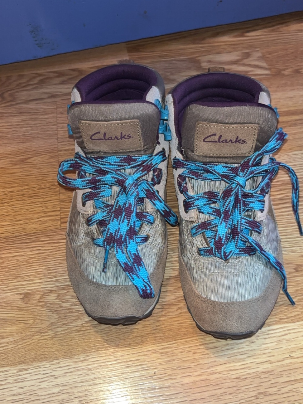 Clarks Brown Suede Boots with Blue & Purple Accents